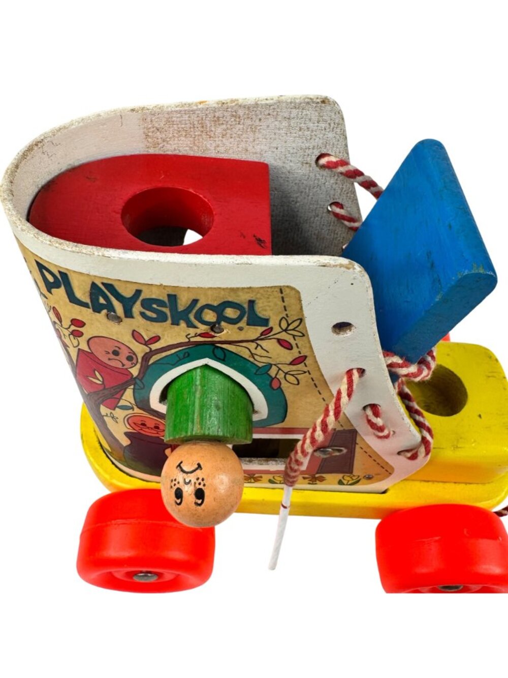 Playskool Wooden Pull Along Toy Shoe Lace Up People Figures 1970s Vtg Toddler - Picture 11 of 13